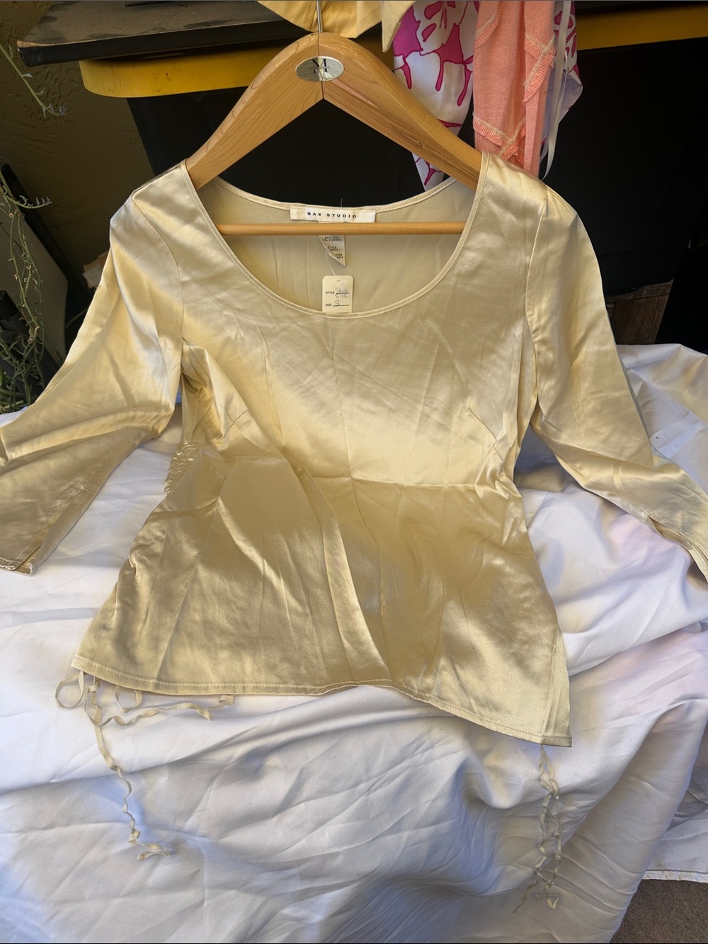 Max Studio Cream Satin Scoop-Neck Blouse